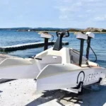 Overboat launching trolley with boat